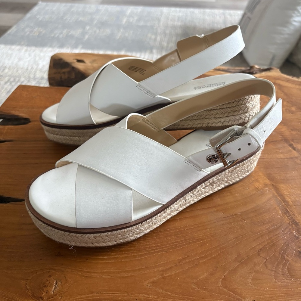 Michael Kors White Criss Cross Leather Platform Espadrille